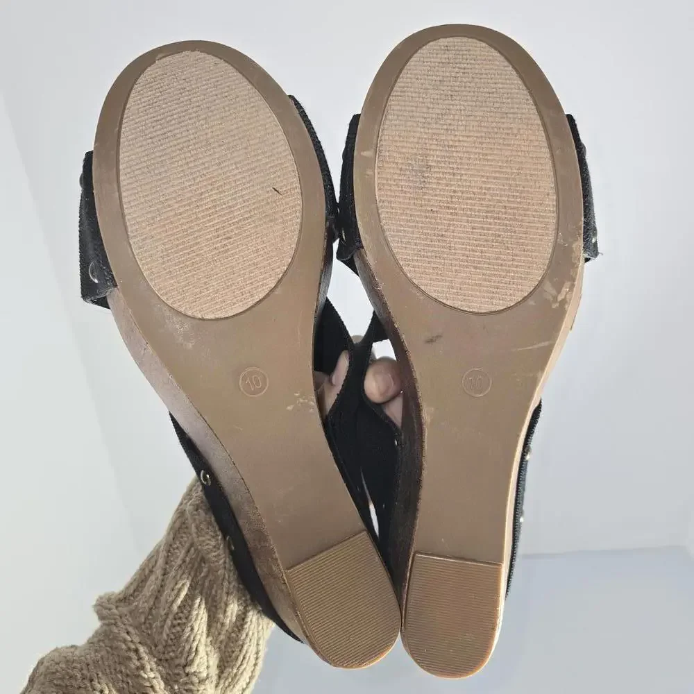 0381 Cato C Est 1946 Wedge Sandals Black Chunky Heel‎ Platform Size 10M